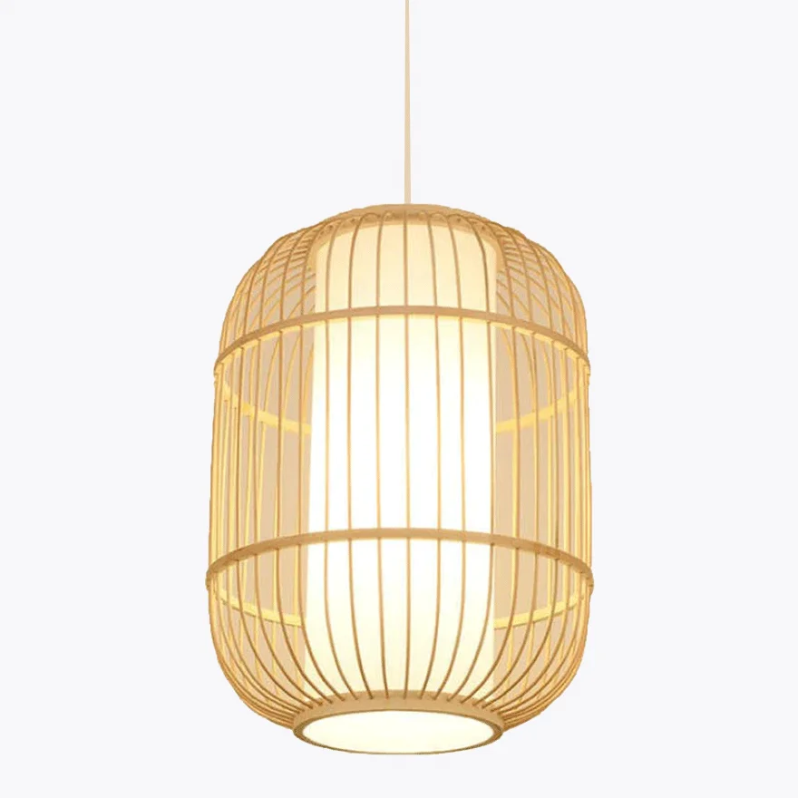 Boho Bamboo Lantern Dining Room Pendant Light, Burlywood