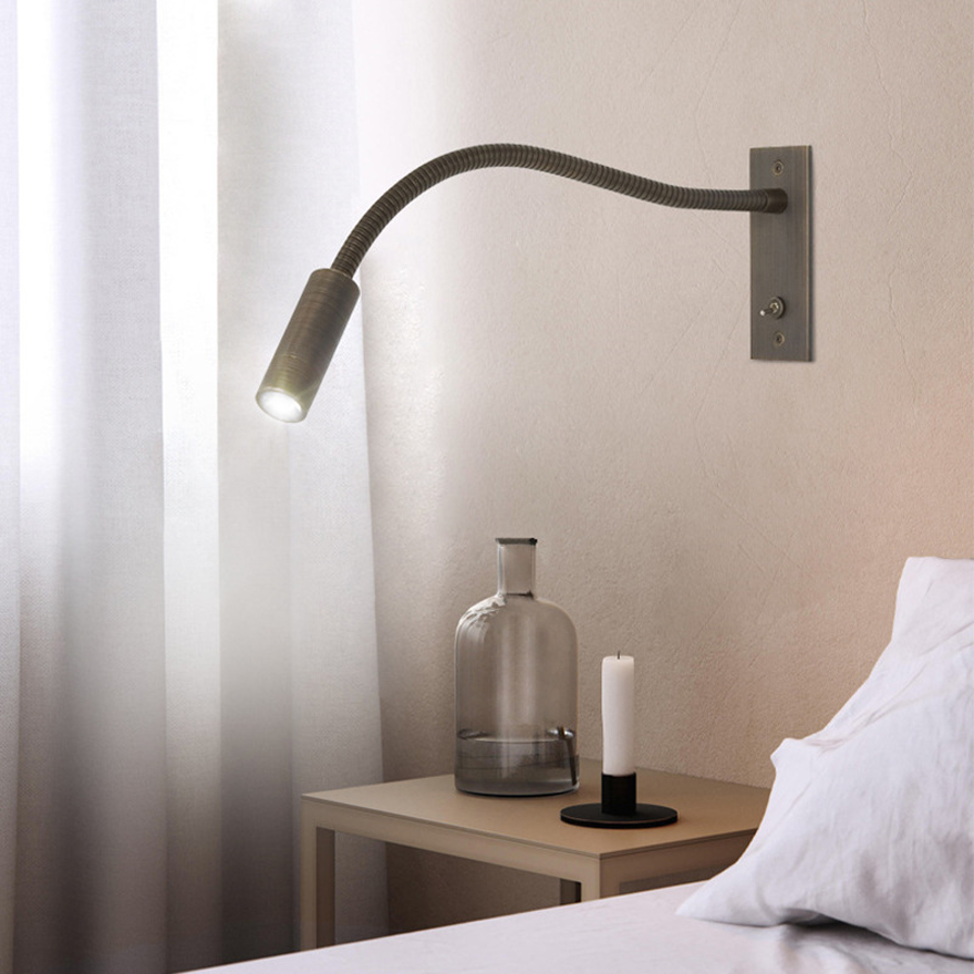 Minimalist Metal Linear Bedroom Wall Lamp, Bronze/Chrome/Nickel