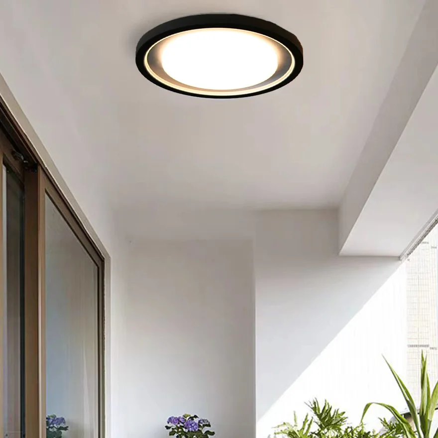 Modern Metal Round Outdoor Wall Lamp, Black