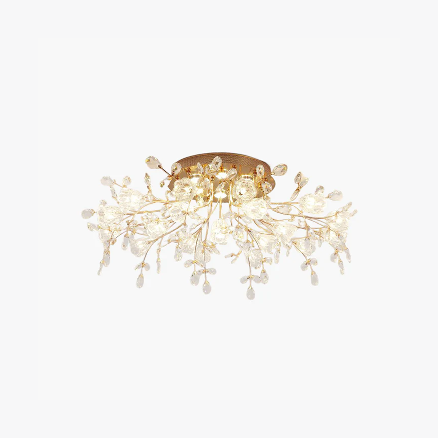 Decorative Metal And Glass Dendritic Living Room Ceiling Light, Gold, Trichromatic Light