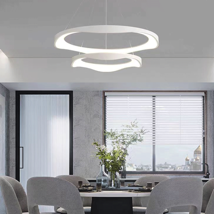 Modern Metal And Acrylic Ring Dining Room Pendant Light, Beige/White