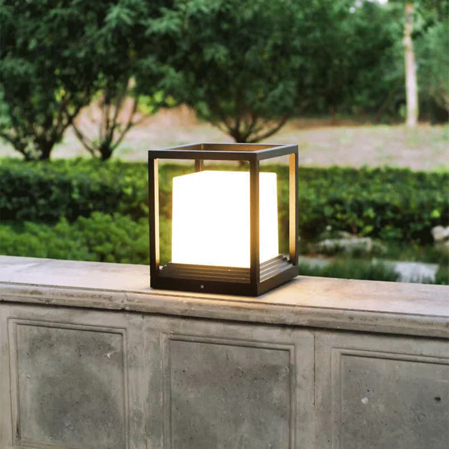 Minimalist Metal Square Garden Outdoor Lamp, Black