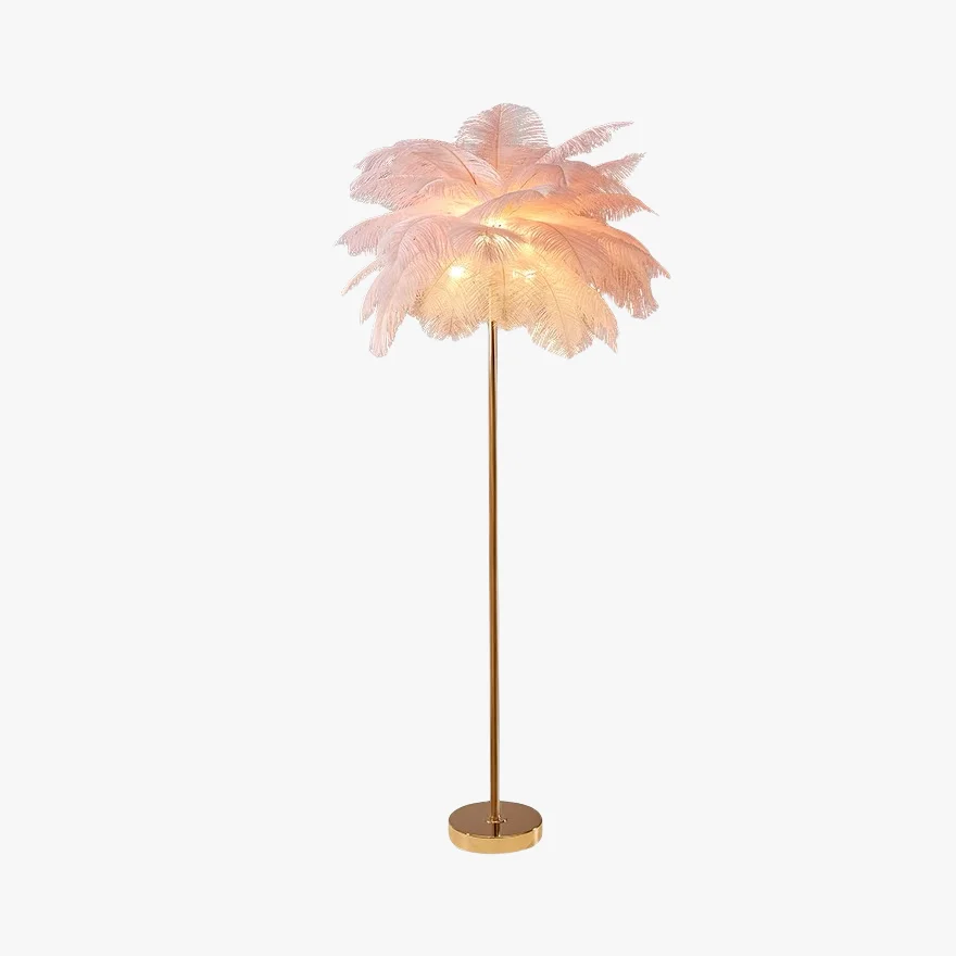 Art Deco Metal And Feather Cluster Bedside Floor Lamp, Khaki/Pink/White