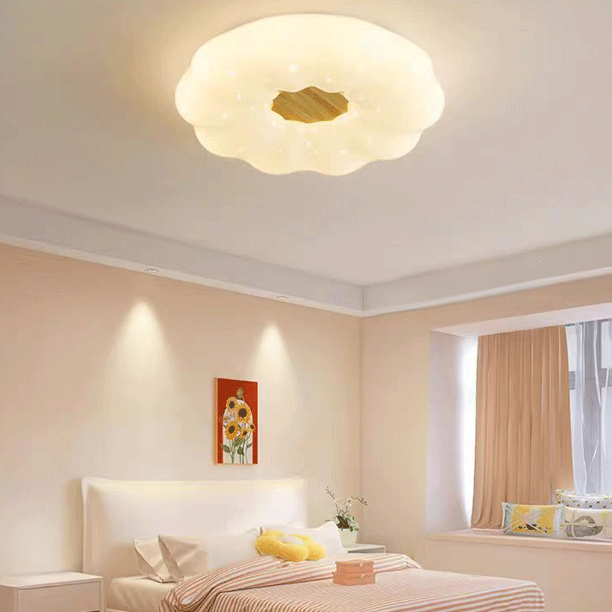 Designer Wooden And Acrylic Cloudy Living Room Ceiling Light, White