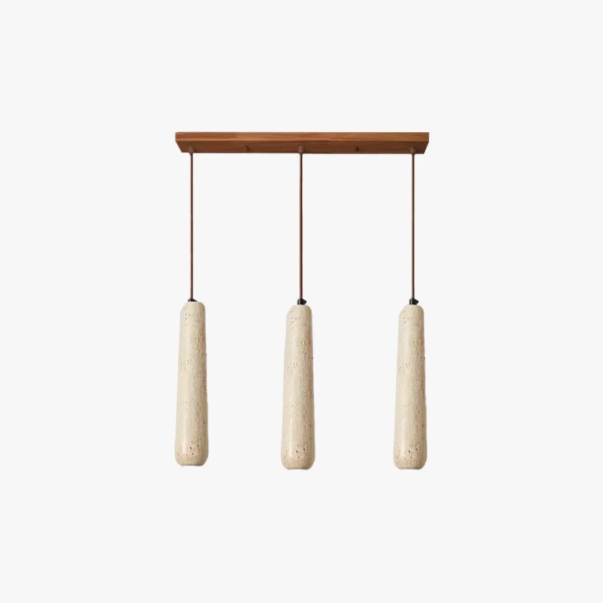 Modern Wooden And Stone Cylindrical Dining Room Pendant Light, Natural Wood