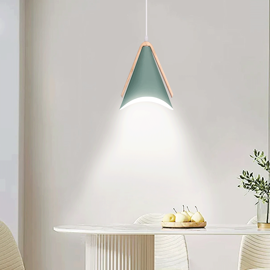 Nordic Metal And Wooden Conical Kitchen Island Chandelier Pendant Light, White/Gray/Green