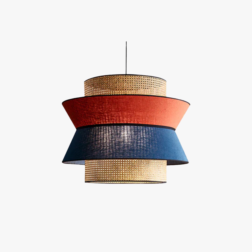 Boho Rattan Drum Dining Room Pendant Light, Orange-Dark Blue