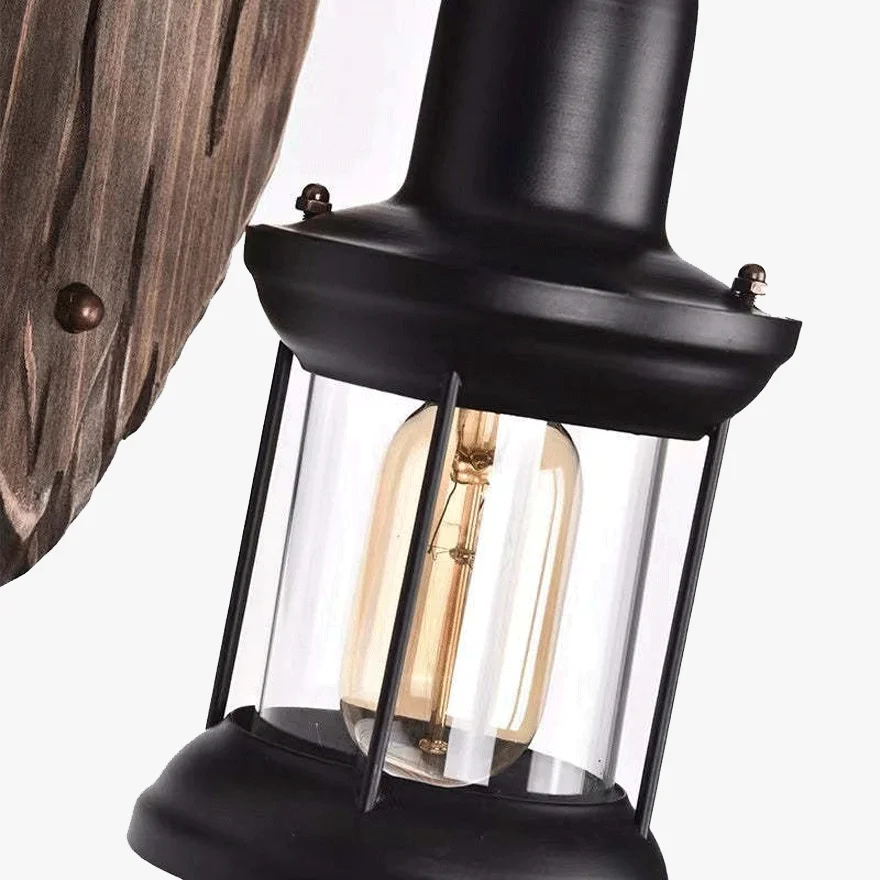 Retro Metal And Wooden Lantern Dining Room Wall Lamp, Black/Bronze