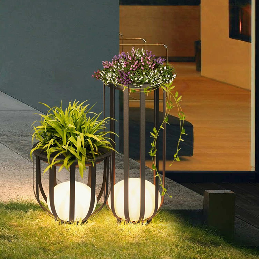 Modern Metal Lantern Outdoor Floor Lamp, Black