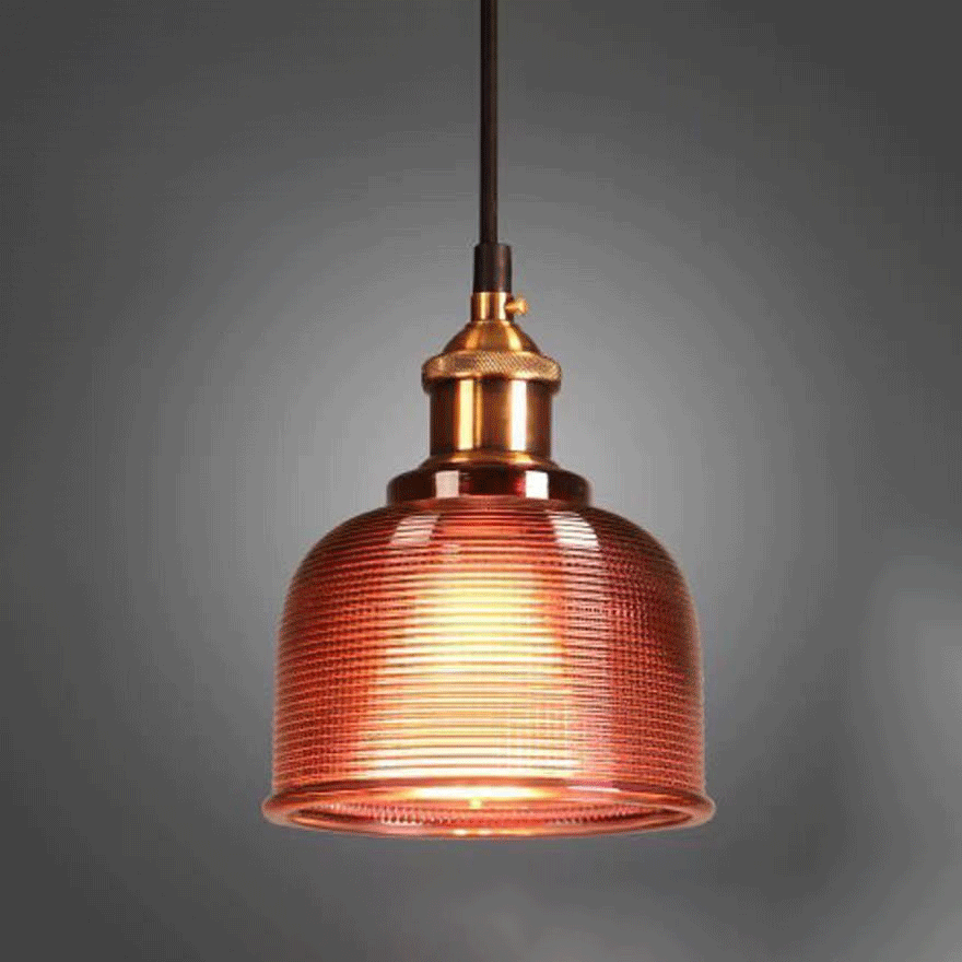 Industrial Metal And Glass Arched Dining Room Pendant Light, Amber/Blue/Red/Clear