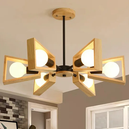 Nordic Metal And Wooden Geometric Living Room Pendant Light, Black/White