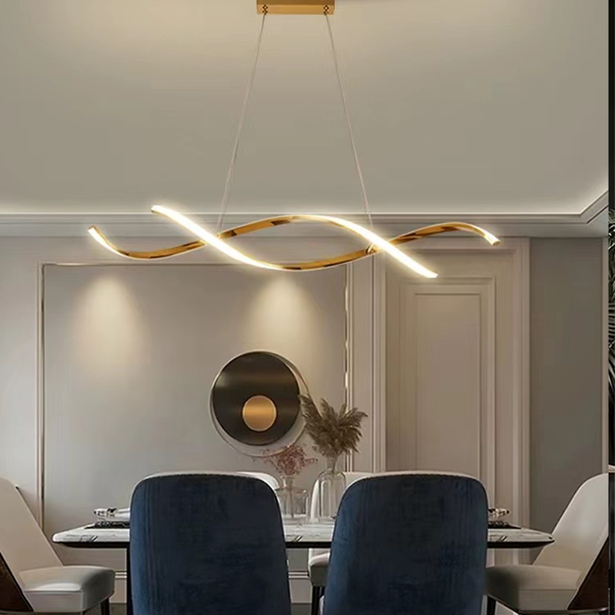 Modern Metal And Acrylic Linear Dining Room Pendant Light, Gold/Chrome