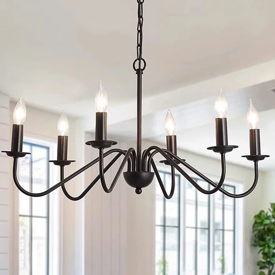 Vintage Metal Candle Bedroom Chandelier Pendant Light, Black/Gold