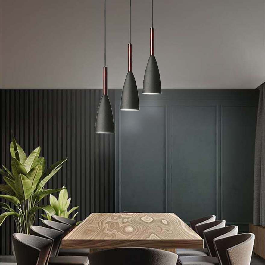 Nordic Metal And Wood Conical Kitchen Pendant Light, Black/White/Gray/Mix