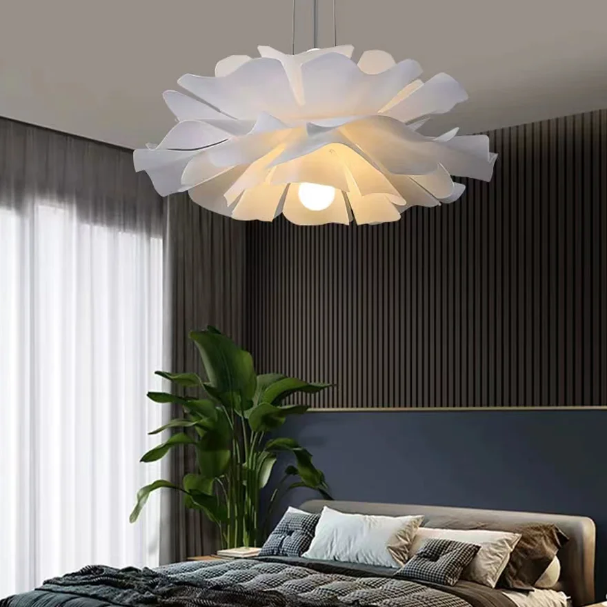 Modern Metal And Acrylic Petal Shaped Bedroom Pendant Light, White