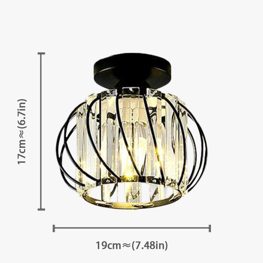 Modern Metal Lantern Bedroom Ceiling Light, Black/Gold, Trichromatic Light