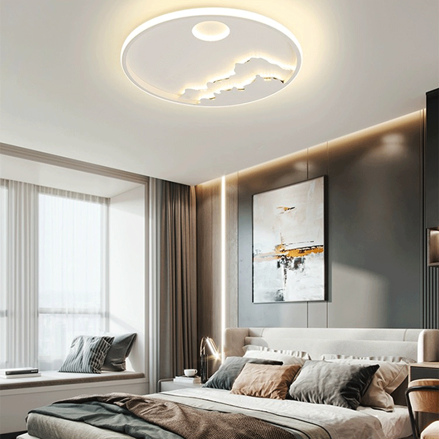 Modern Metal Round Bedroom Ceiling Light, Black/White, Trichromatic Light