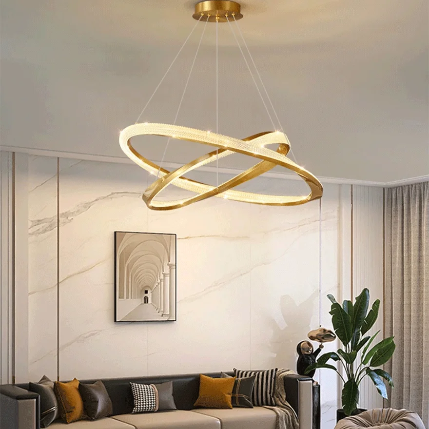 Modern Metal And Acylic Ring Bedroom Pendant Light, Gold/Silver