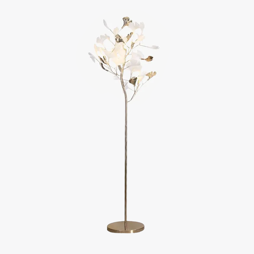 Art Deco Ceramic And Metal Dendritic Balcony Floor Lamp,  White-Gold