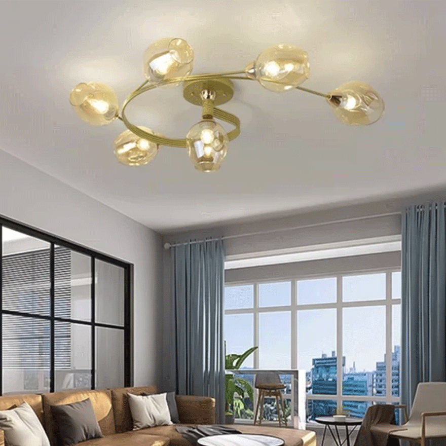 Retro Glass And Metal Bubble Study Room Chandelier Pendant Light, Amber/Gradient blue/Smoke Gray/Transparent