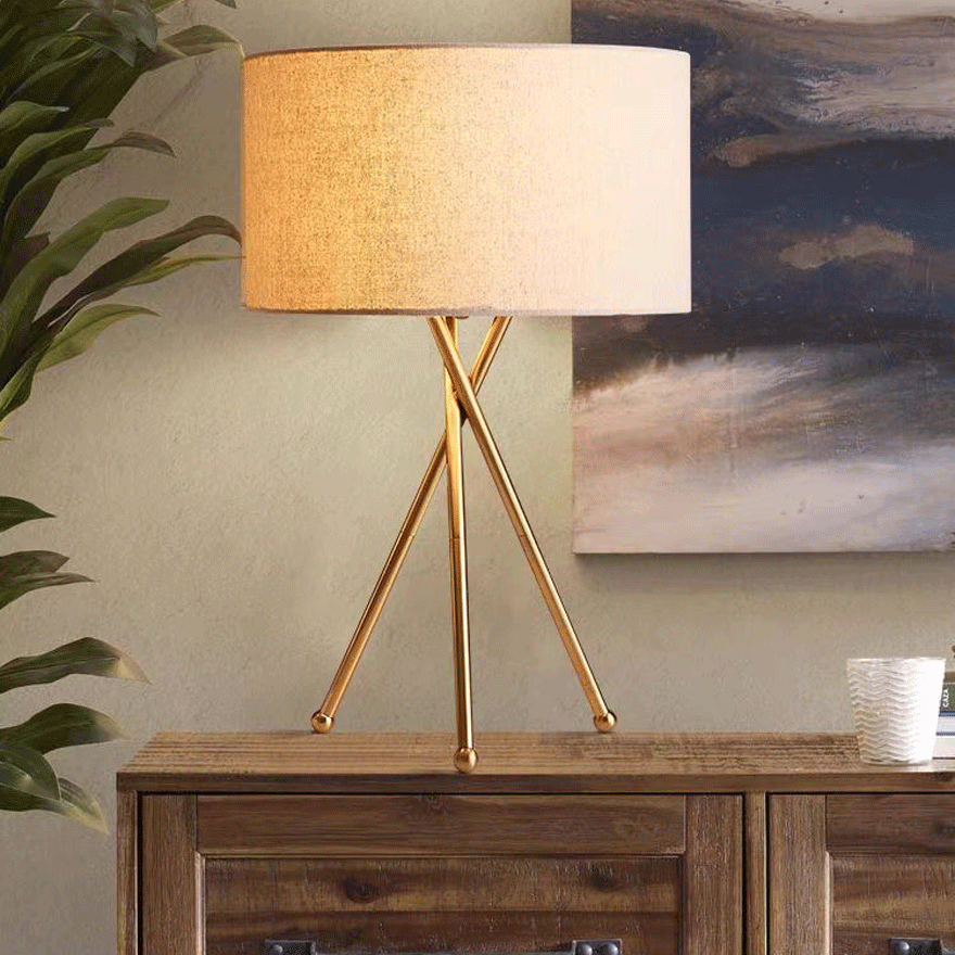 Unusual Metal Tripod Living Room Floor And Table Lamp, Gold