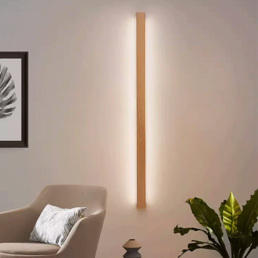 Modern WoodenAnd Acrylic Linear Living Room Wall Lamp, Log Color