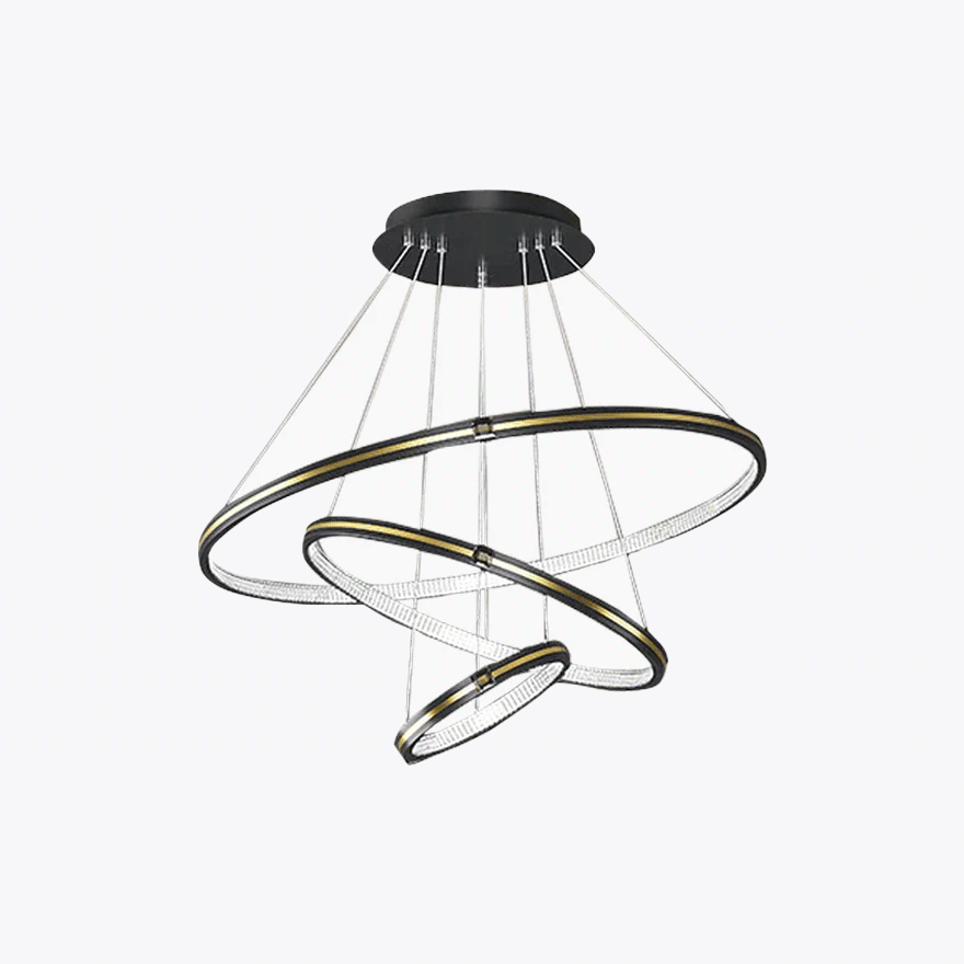 Modern Metal Ring Dining Room Pendant Light, Black/Gold, Trichromatic Light