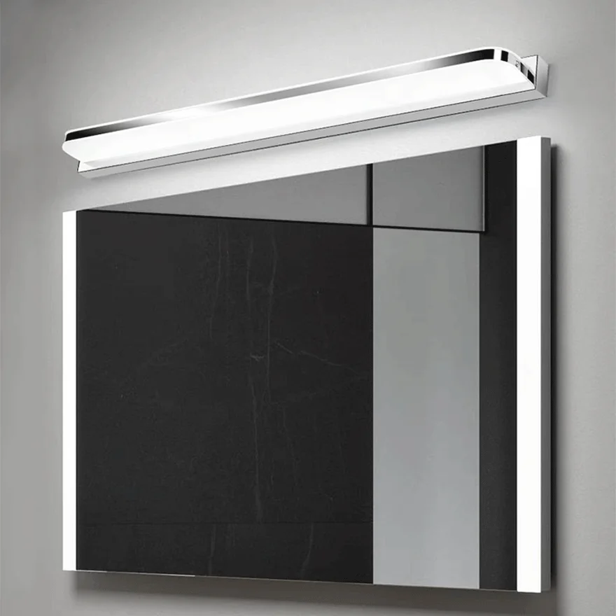 Modern Metal And Acrylic Rectangular Bathroom Mirror Front Wall Lamp, Black/Chrome/Gold/White