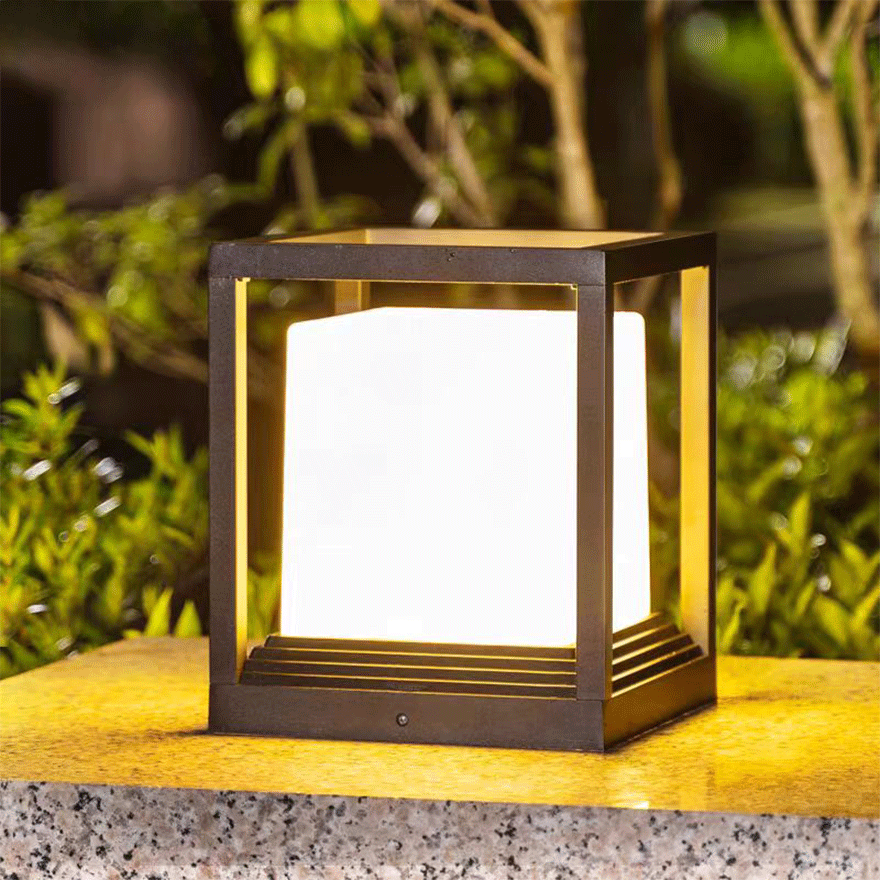 Minimalist Metal Square Garden Outdoor Lamp, Black