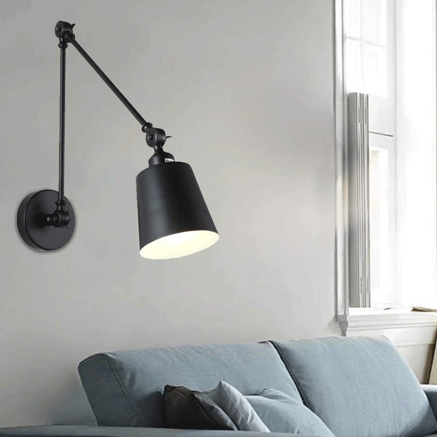 Industrial Metal Hooded Study Room Wall Lamp, Black/ White