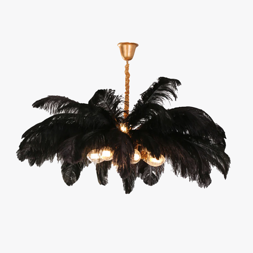 Art Deco Copper And Feather Cluster Bedroom Pendant Light, 8 Color