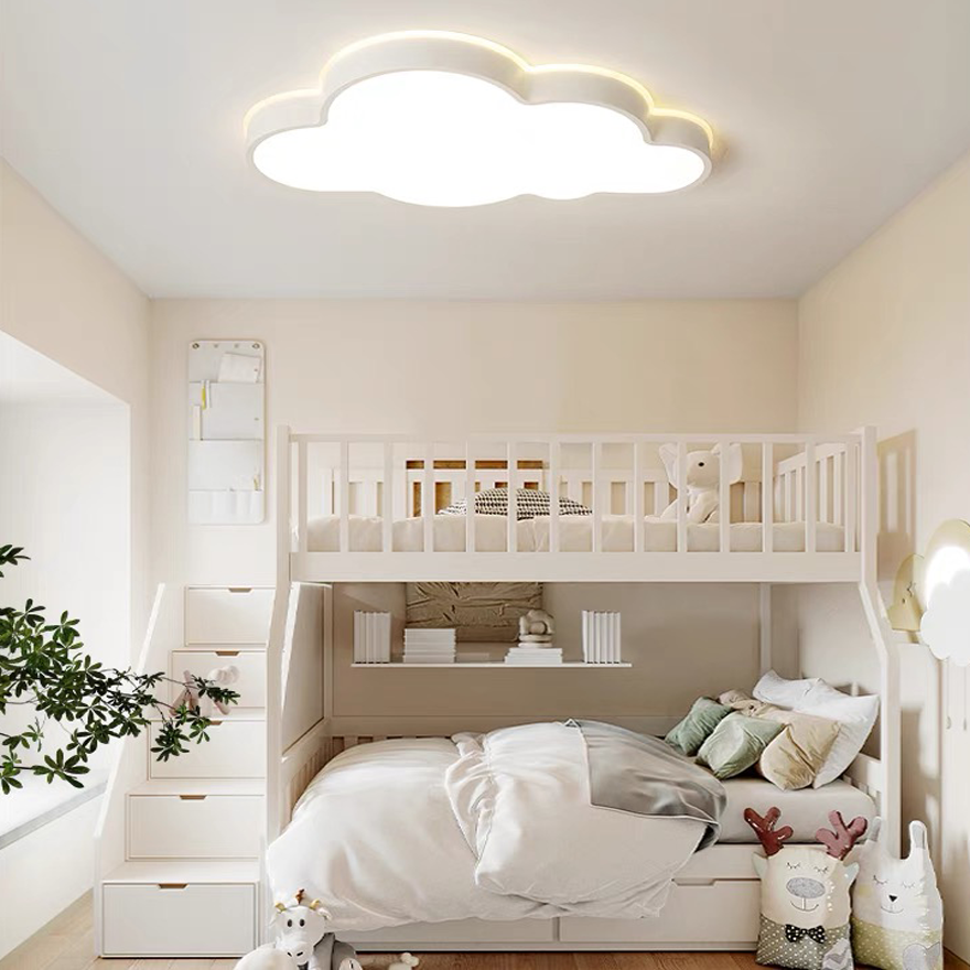 Minimalist Metal Cloudy Bedroom Ceiling Light, White, Trichromatic Light