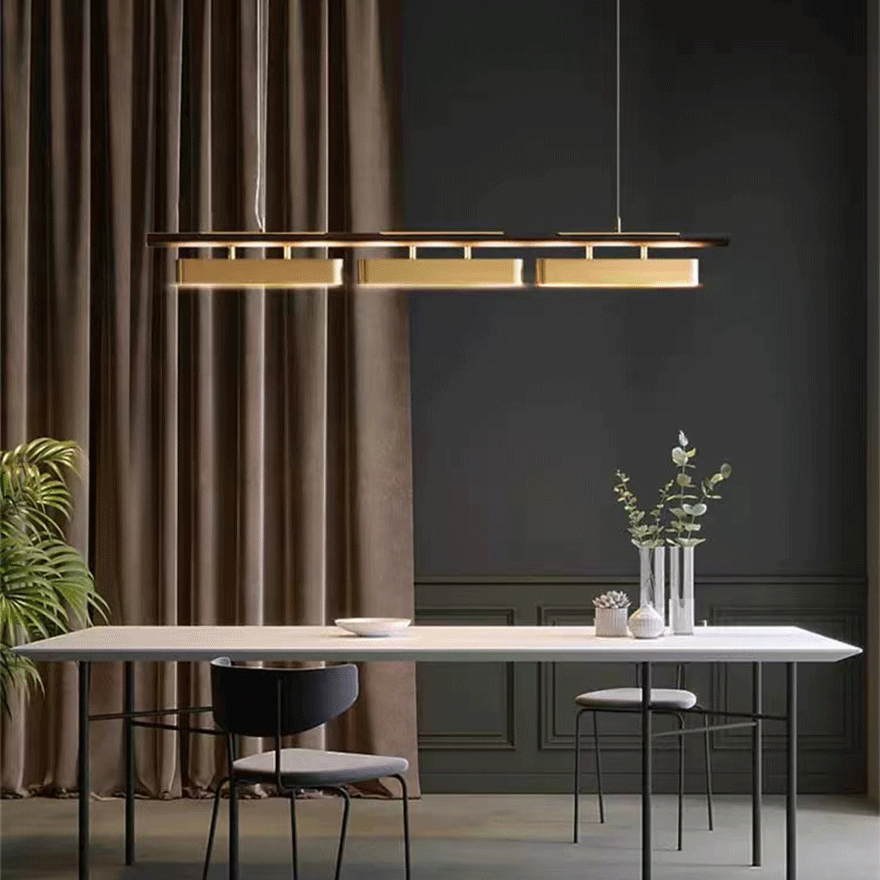 Modern Metal Linear Study Room Pendant Light, Gold