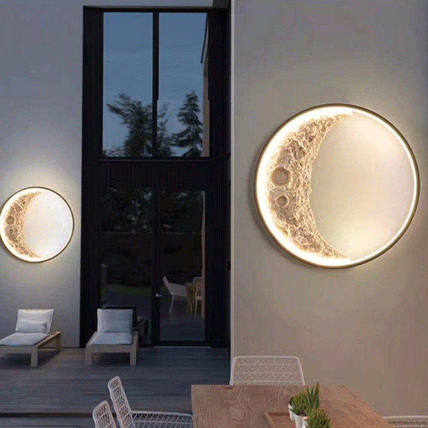 Modern Metal And Resin Lunar Crater Outdoor Wall Lamp, Black