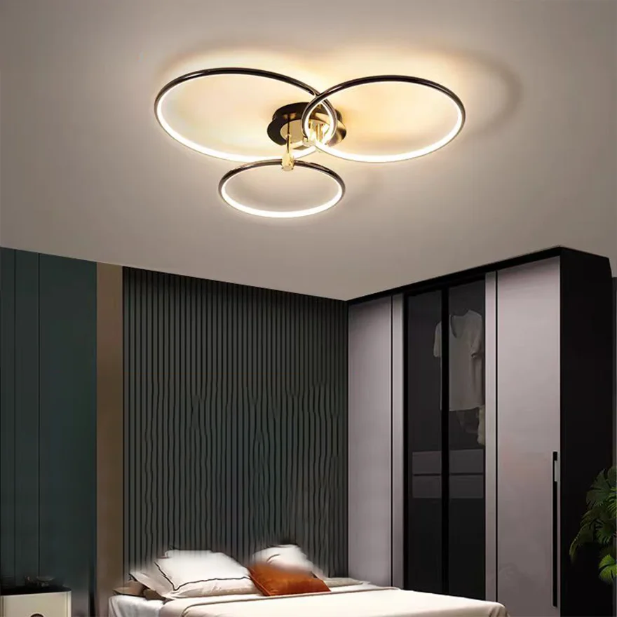 Modern Metal Round Dining Room Ceiling Light, Black/Gold