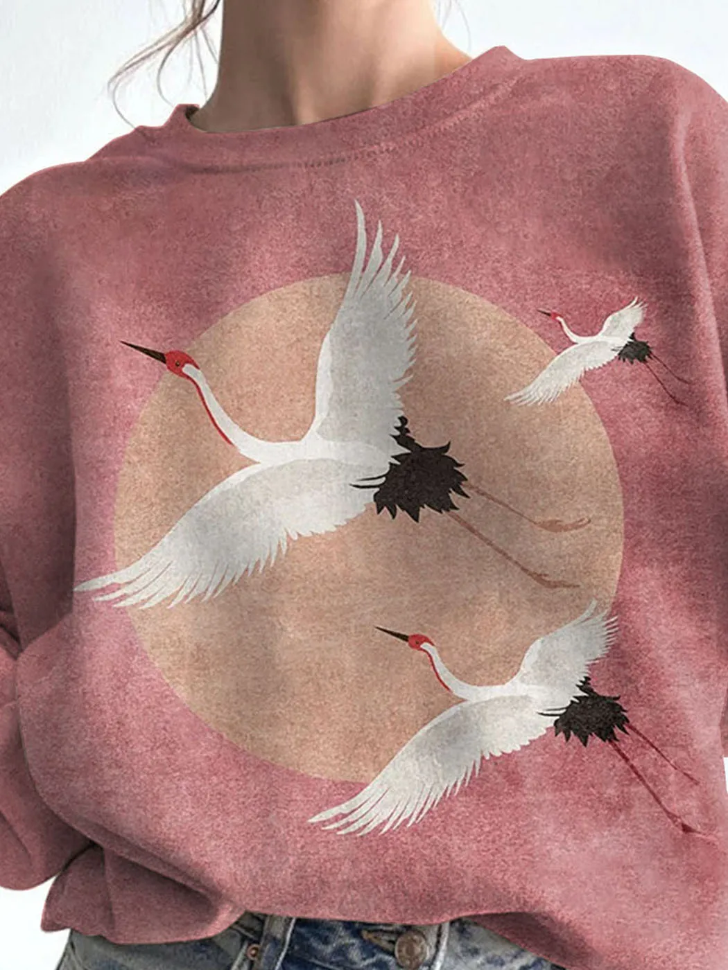 Flying Cranes Japanese Art Graphic Comfy Sweatshirt