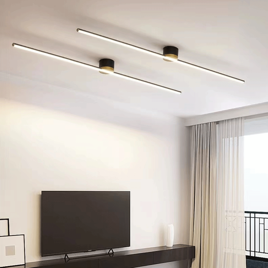 Minimalist Metal And Silicagel Linear Bedroom Ceiling Light, Black/White