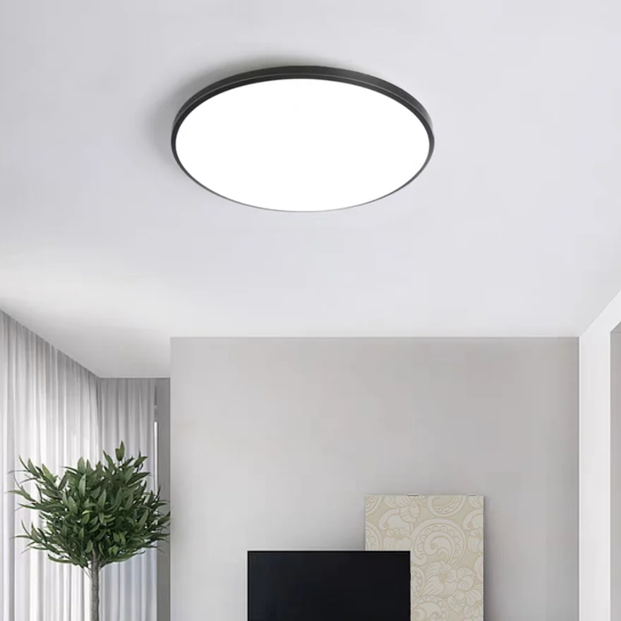 Minimalist Resin And Acrylic Round Bathroom Ceiling Light, Black/White, Trichromatic Light