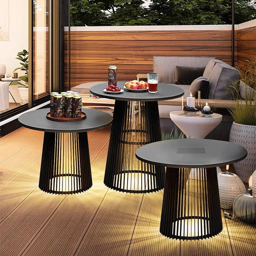 Modern  Metal And Acrylic Cylindrical Outdoor Floor Lamp, Black