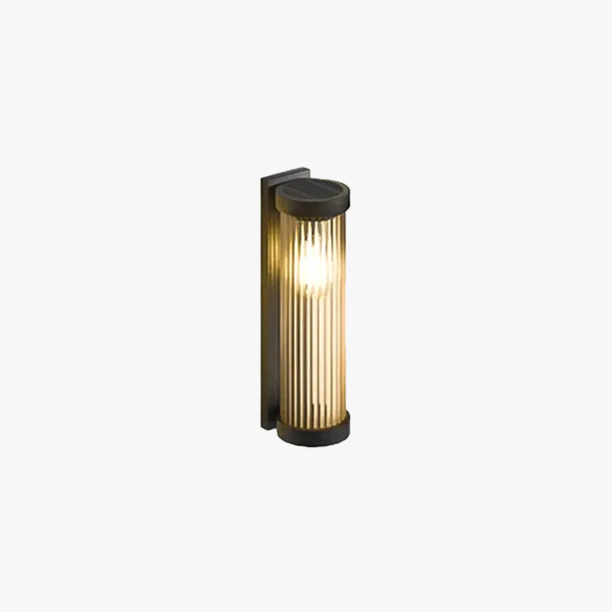 Modern  Metal And Glass Cylindrical Outdoor Wall Lamp, Black