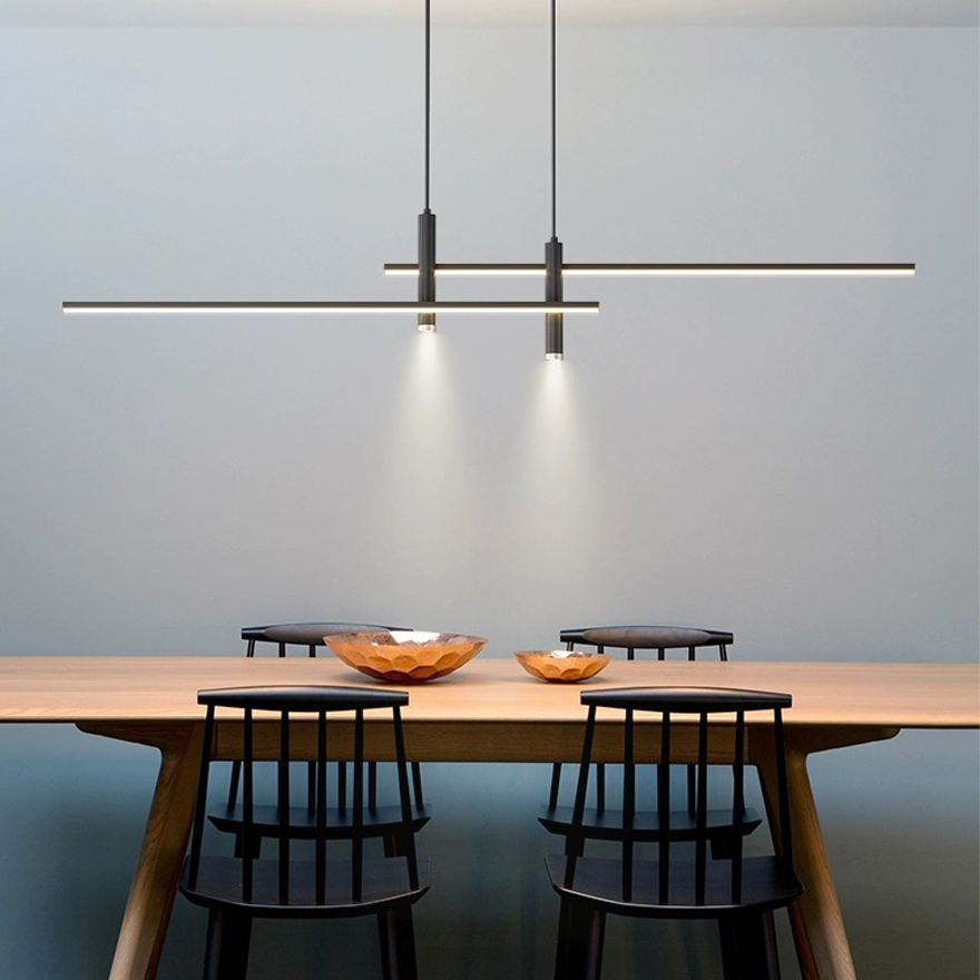 Minimalist Metal Linear Kitchen Pendant Light, Black/gold, Trichromatic Light