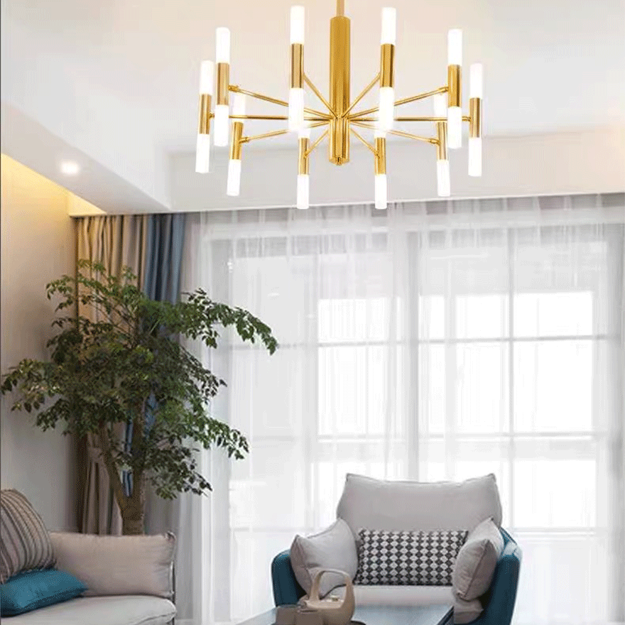 Contemporary Metal Linear Bedroom Chandelier Pendant Light, Gold