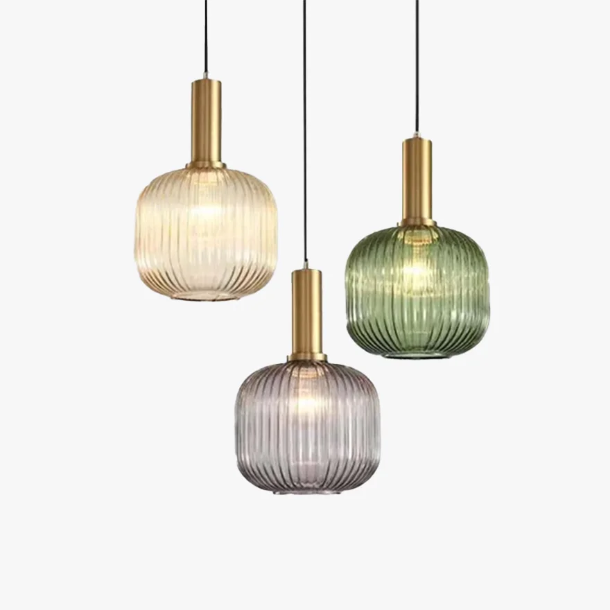 Minimalist Metal And Acylic Lantern Living Room Pendant Light, Cognac/Green/Grey, Trichromatic Light