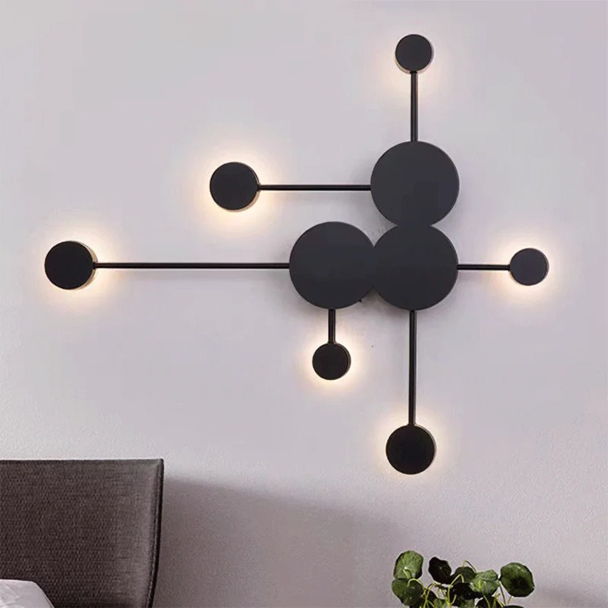 Modern Metal Round Living Room Wall Lamp, Black