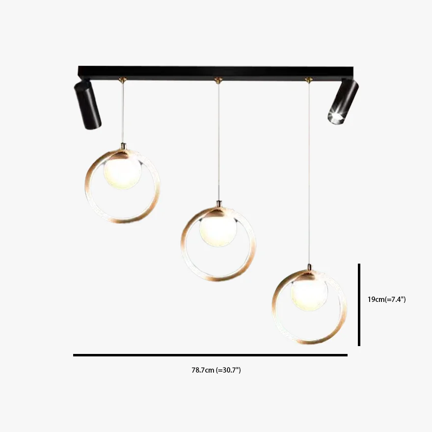 Modern Metal Ring Dining room Pendant Light With Dimmer, Black-gold