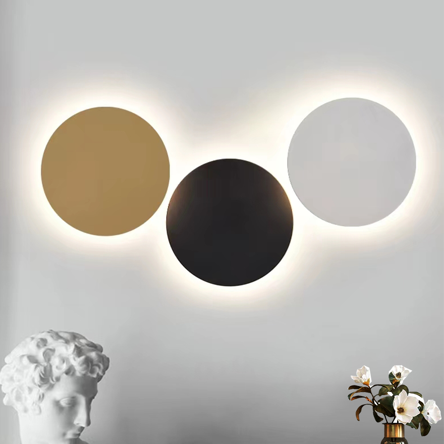 Art Deco Metal Round Living Room Wall Lamps, Black/Gold/White