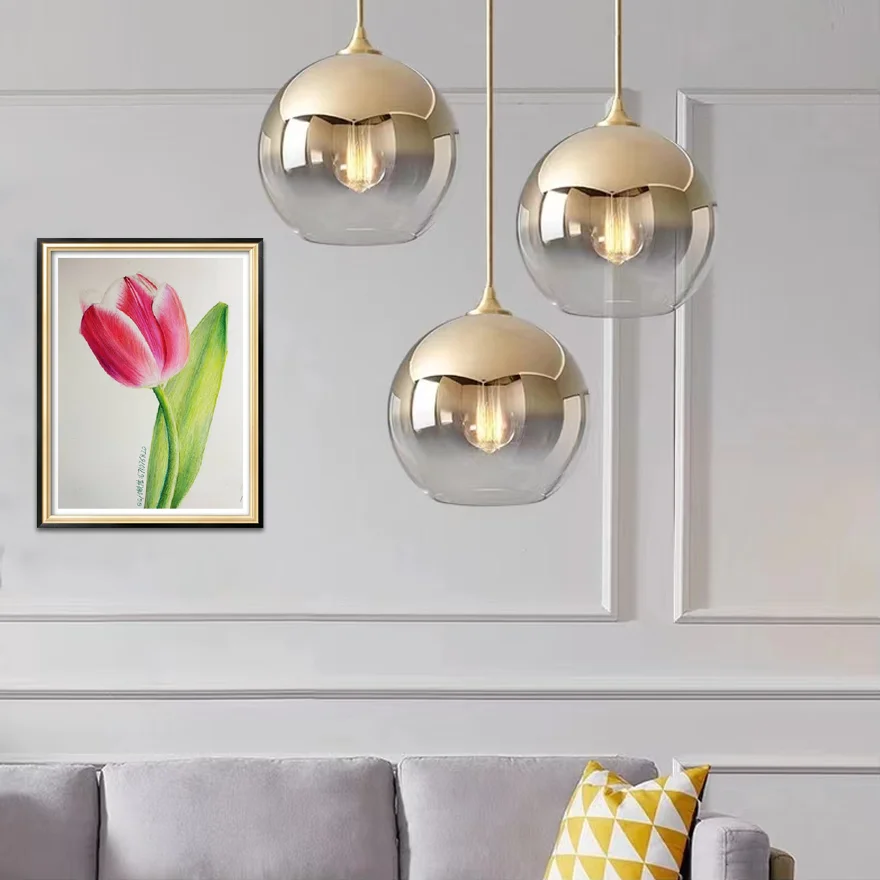 Modern Glass Arched Dining Room Pendant Light, Gold/Rose Gold/Silver