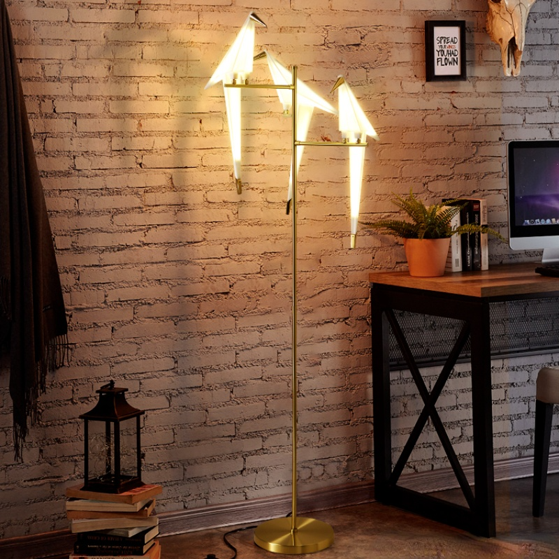 Contemporary Metal Bird Indoor Floor Lamp, Gold