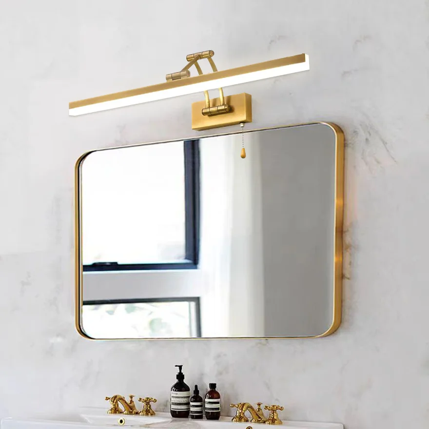 Modern Metal And Acrylic Strip Bathroom Mirror Front Wall Lamp, Black/Gold, Trichromatic Light