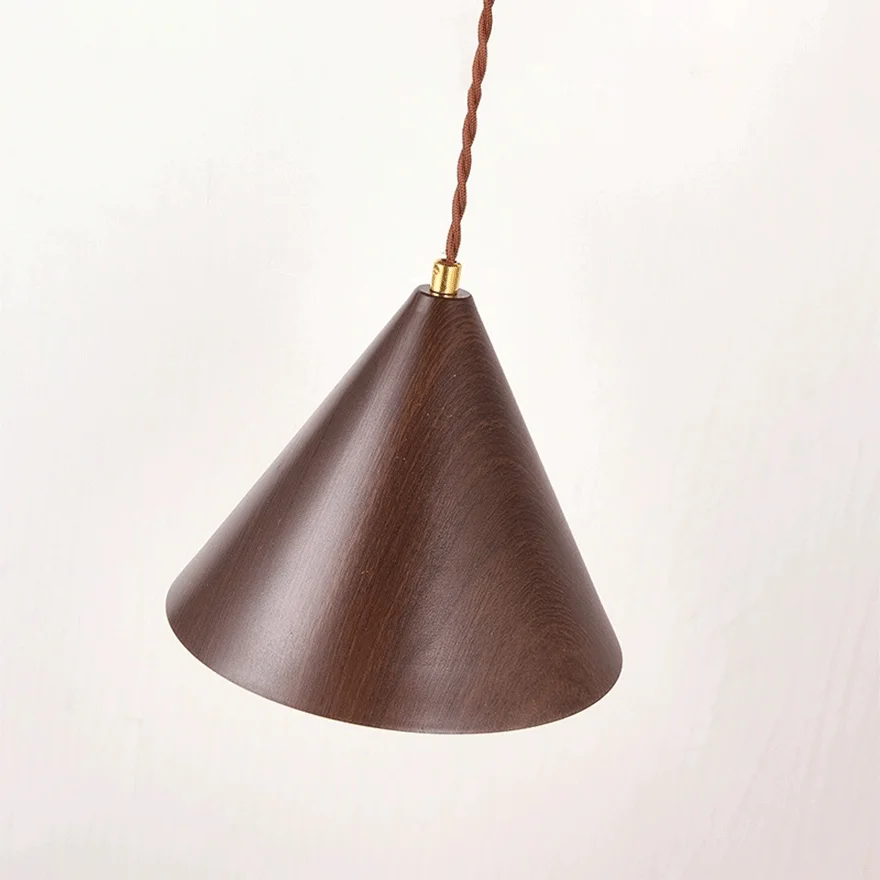 Boho Wooden Conical Bedside Wall Lamp, Walnut/Log Color